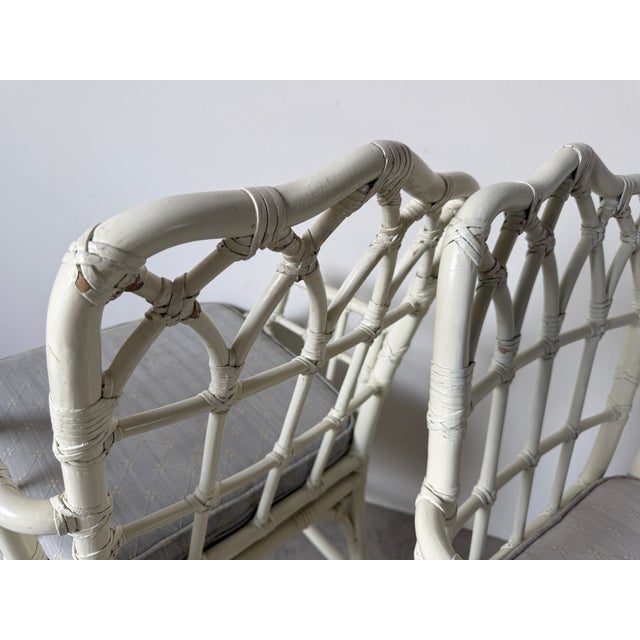 1970's McGuire Palm Beach Coastal - Style White Bamboo & Leather Wrapped Dining Chairs – Set of 6 For Sale - Image 14 of 18