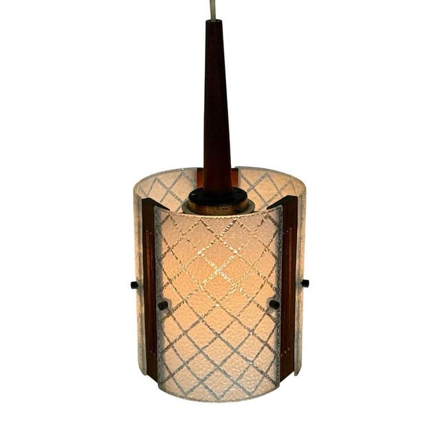 Mid 20th Century Scandinavian Teak and Curved Glass Pendant Light, 1960s For Sale - Image 5 of 11