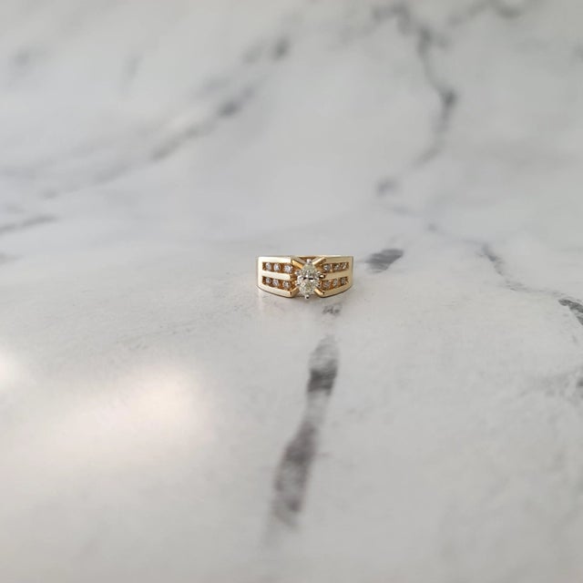 Marquise Diamond Center with Two-Rows of Diamond Accents, Size 8 For Sale - Image 4 of 5