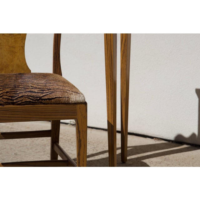 Sheraton-Style Zebrawood and Burl Serpentine Edge Console Table With Matching Zebra Side Chair For Sale - Image 11 of 13