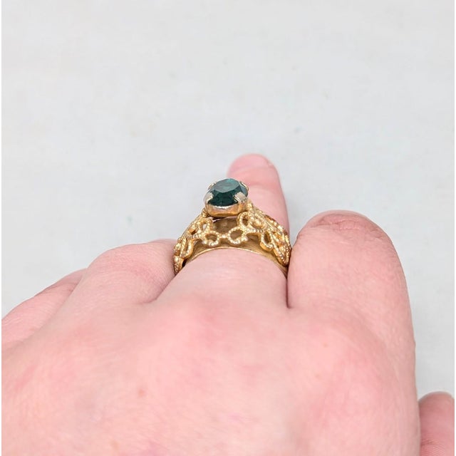 Metal Vintage 1960s Signed Napier Goldtone Oval Faux-Emerald Adjustable Ring For Sale - Image 7 of 12