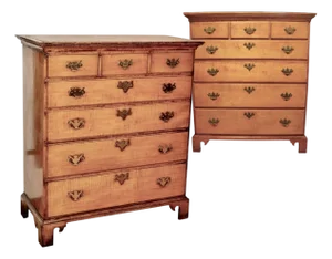 Pair of Large New England Tiger Maple Chippendale Chests of Drawers