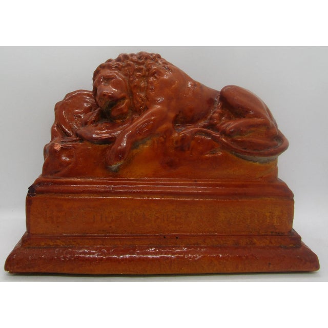 1950s 1950s Helvetiorum Fidei Ac Virtuti Chalkware Sculptures of Lion of Lucerne Bookends - a Pair For Sale - Image 5 of 12