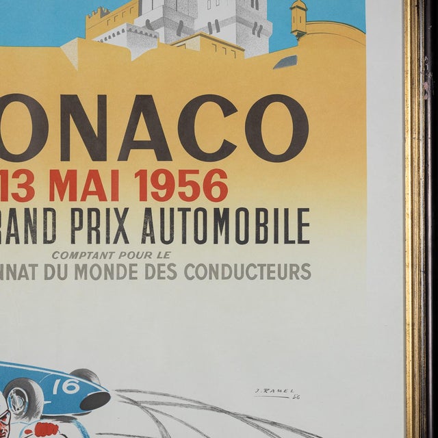 Vintage 20th Century Framed 1956 Monaco Grand Prix Poster by Jean Ramel, 1985 For Sale - Image 8 of 15