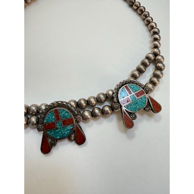 1970s Native American Silver Kachina Necklace With Turquoise & Coral Chip Inlay For Sale - Image 9 of 9