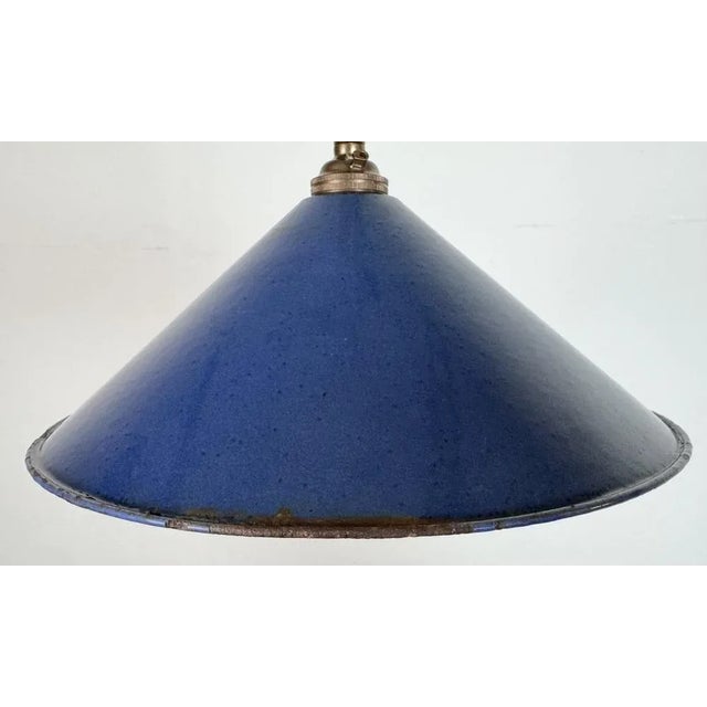 British Industrial Blue Enamel Factory Pendant Lamp, 1950s For Sale - Image 4 of 15