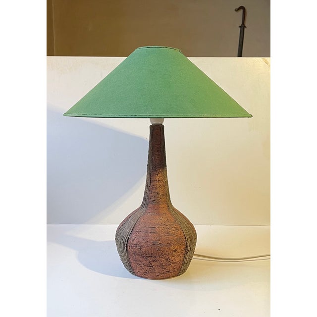 Large Danish Stoneware Table Lamp with Green Shade from Sejer, 1970s For Sale - Image 14 of 14