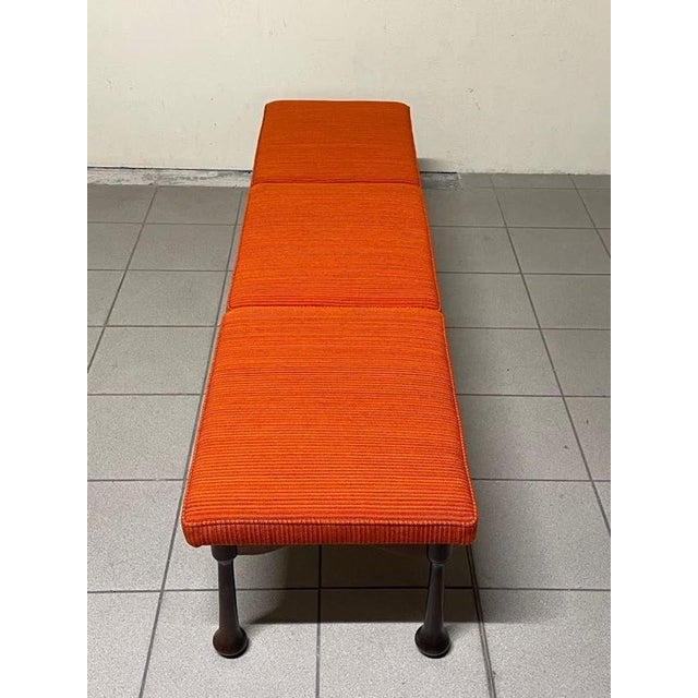 Wood Long Bench in Stained Wood and Fabric, 1960s For Sale - Image 7 of 15