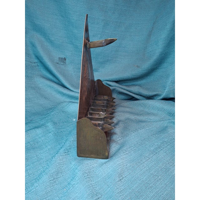 Rare 19thC Moroccan Brass Hanukkah Menorah Hand-Repoussé Maghrebi Judaica Oil For Sale - Image 11 of 17