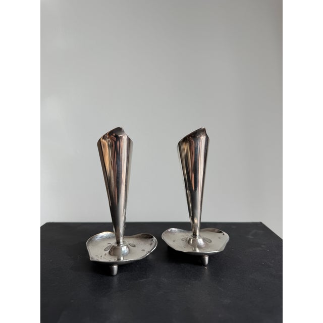 Mid-Century Modern Hans Jensen Danish Modern Calla Lily Silverplate Candlesticks, Pair For Sale - Image 3 of 5