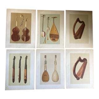 Original 19th Century Engravings of Various Musical Instruments - Set of 6 For Sale
