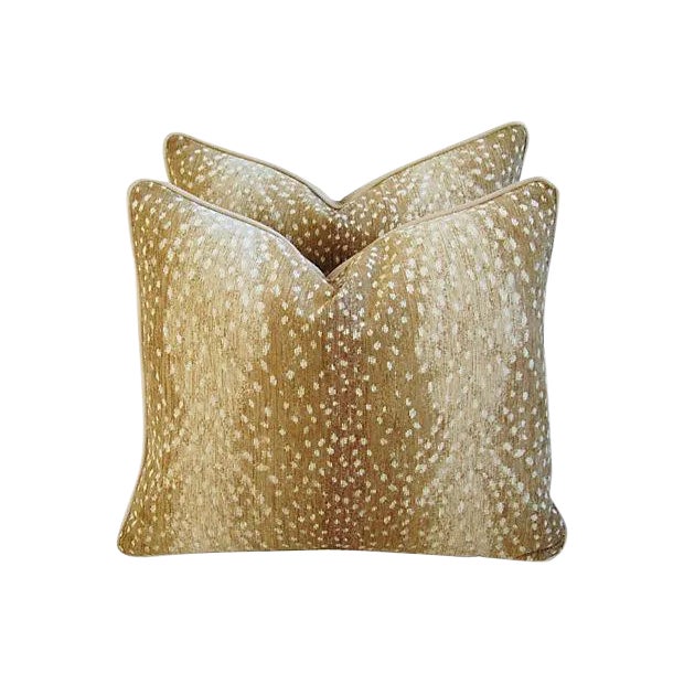 Christmas Deer Fawn Spot Velvety Feather/Down Pillows 21" X 18" - Pair For Sale