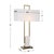 Modern statement! Brass plated metal struts support this Modern marble lamp with matching continuation finial. aSupported...