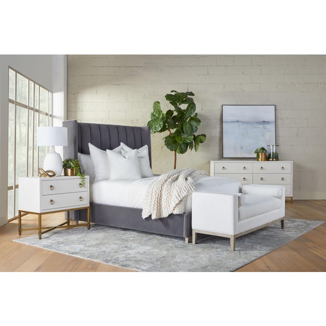 Strand Faux Shagreen 2-Drawer Nightstand, Pearl Shagreen For Sale In Los Angeles - Image 6 of 12