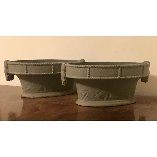 French Art Deco Cast Iron Oval Basket Form Garden Urns - A Pair For Sale - Image 9 of 13