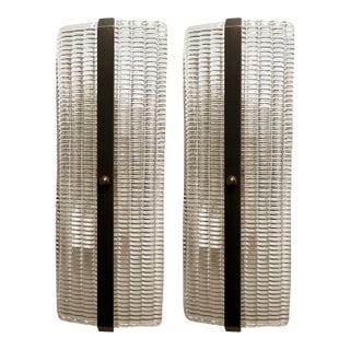 Contemporary Diamanted Rectangular Murano Glass Brunish Wall Sconces - Set of Two For Sale