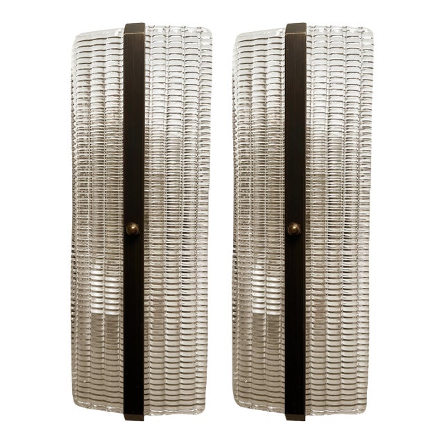 Contemporary Diamanted Rectangular Murano Glass Brunish Wall Sconces - Set of Two For Sale