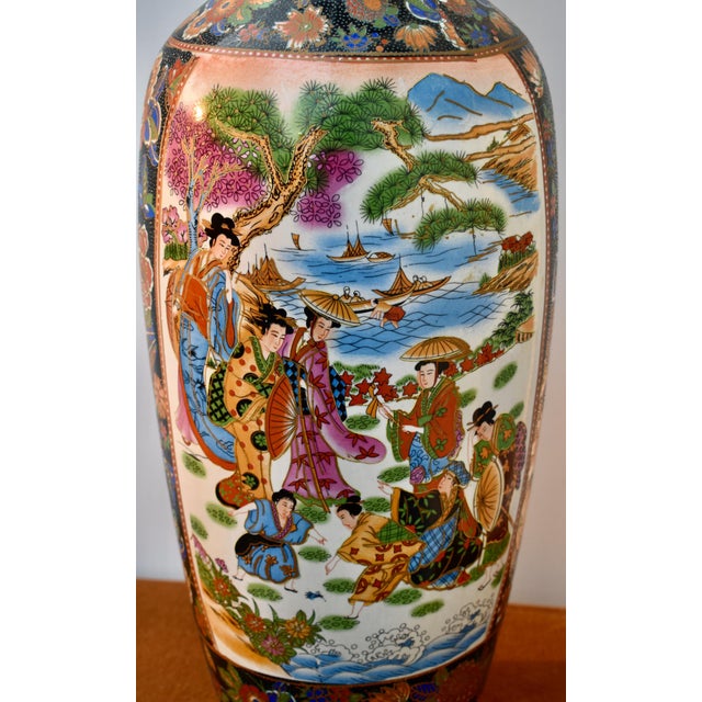 Vintage Chinese Satsuma Style Porcelain Vase Large Geisha Floral Motif 23" For Sale In Philadelphia - Image 6 of 18