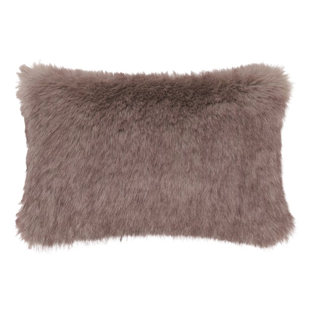 Grey Rectangular Faux Fur Cushion by Villa Como For Sale