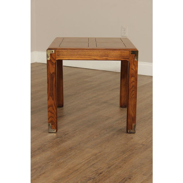 Henredon 'Artefacts' Oak and Brass Campaign End Table For Sale - Image 10 of 12