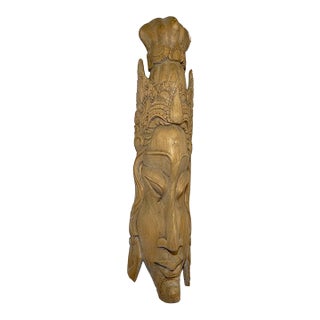 Antique Carved Wood Indonesian Figural Wall Relief Sculpture Plaque Mask Face For Sale