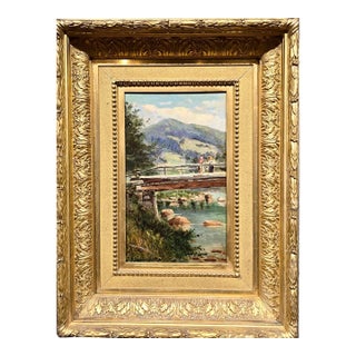 Frank Henry Shapleigh — Fishing From the Bridge at Jackson, New Hampshire — 1878 American Oil Painting For Sale