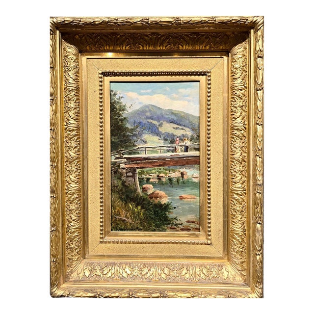 Frank Henry Shapleigh — Fishing From the Bridge at Jackson, New Hampshire — 1878 American Oil Painting For Sale