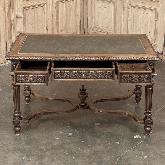 19th Century French Neoclassical Walnut Desk ~ Double Faced For Sale - Image 12 of 18
