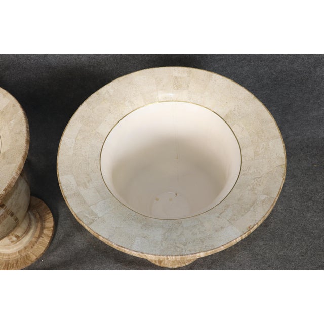 Modern Pair Vintage Tessellated Travertine Campana Urns Planters For Sale - Image 3 of 10