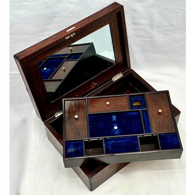 Outstanding Antique Victorian Rosewood Veneer Sewing Box With Fancy Abalone Seashell Inlay Flowers - Circa 1870s For Sale - Image 15 of 18