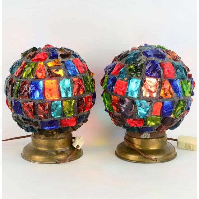 1960s Peter Marsh for Nader Multicolor Chunk Glass Globe Lights - A pair For Sale - Image 5 of 11