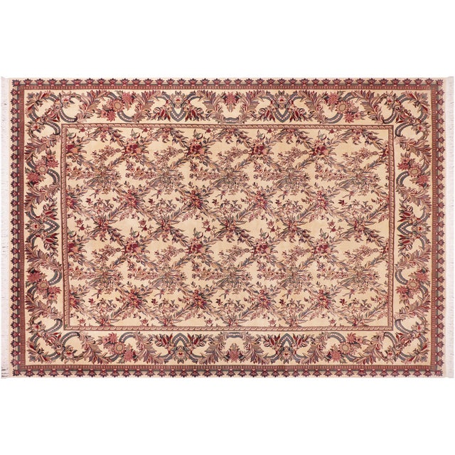 Beige Shabby Chic Floral 1990's Pak-Persian Ivory/Ivory Wool Rug - 9'1'' X 12'1'' For Sale - Image 8 of 9