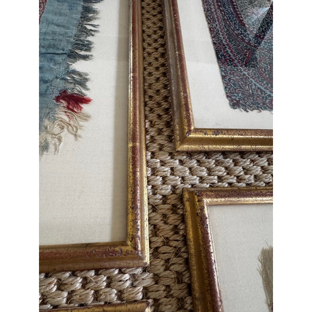 Collection of Antique Kashmiri Textile Fragments in Gilt Frames – Set of 7 For Sale - Image 10 of 12