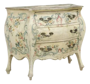 1900s Vintage/ Antique Venetian, Parcel Gilt, Painted-Decorated Bombe Commode!!