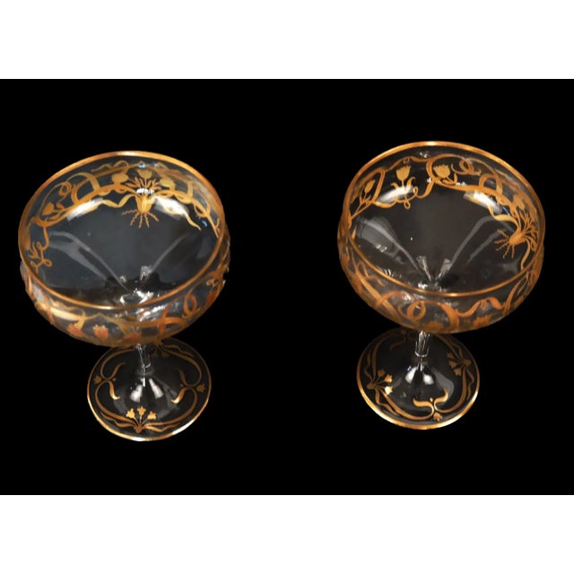 Set of 9 Venetian Hand Blown Cut Crystal Champagne Stemware, 1920 For Sale - Image 4 of 5