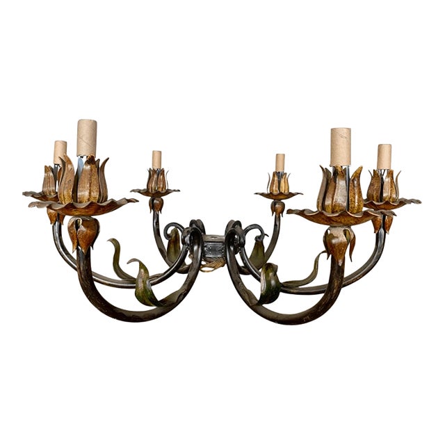 Vintage Italian Tole Art Nouveau Style Wiered Chandelier Center Upper Part For Sale