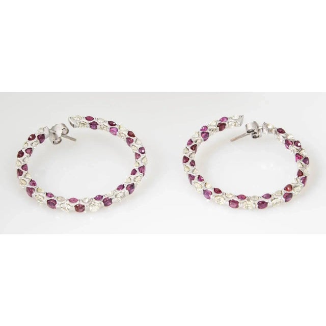 Metal Large Ruby Diamond White Gold Hoops - 2 Pieces For Sale - Image 7 of 11