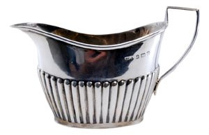 Fluted Silver Gravy Boat with Beaded Handle