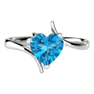 Minimalist Swiss Blue Topaz Heart Shape Stacking Ring in 925 Sterling Silver Us 7 For Sale