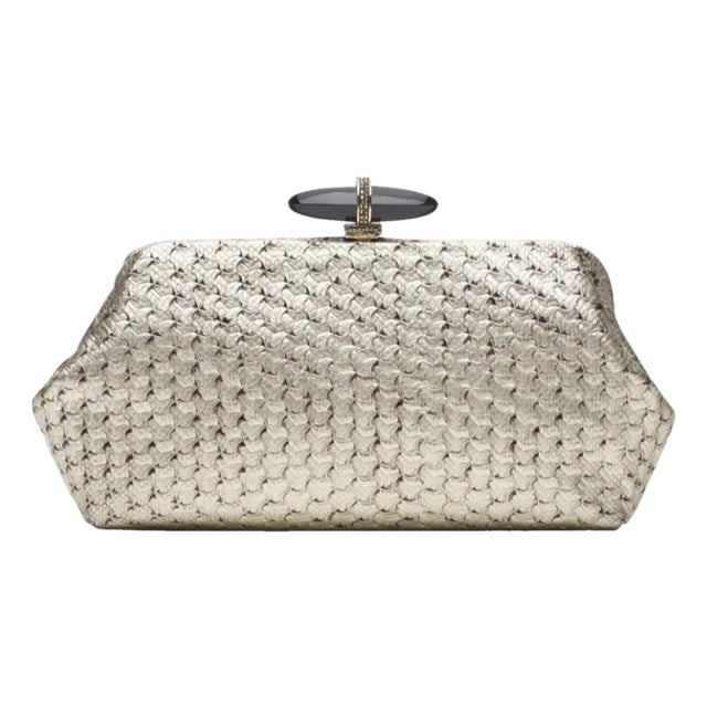 2013 Judith Leiber Couture Whitman Snakeskin Karung Metallic Crystal Clutch Evening Handbag For Sale