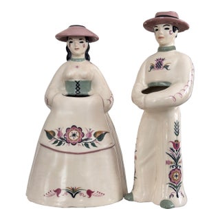 1930’s Weston Ware, California Plantation Couple Vase Pair - Set of 2 For Sale