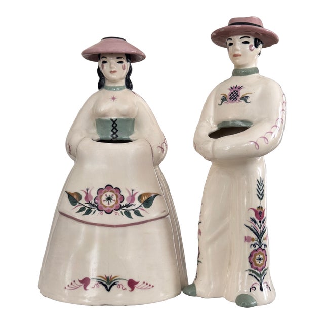 1930’s Weston Ware, California Plantation Couple Vase Pair - Set of 2 For Sale