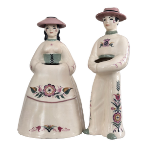 1930’s Weston Ware, California Plantation Couple Vase Pair - Set of 2