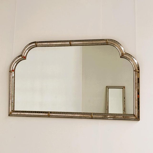 Hollywood Regency Large Spanish Gilt Brass and Smoked Mirror, 1980s For Sale - Image 3 of 13