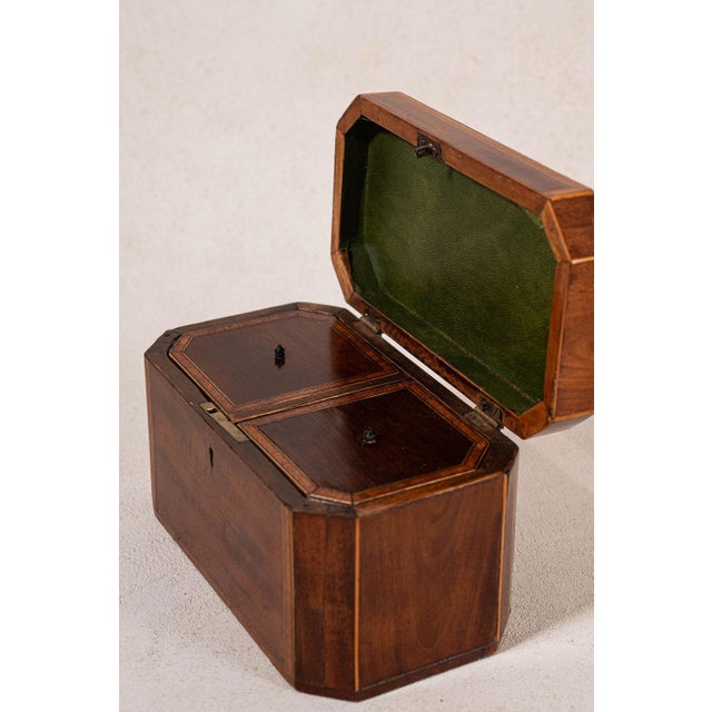 19th Century 19th Century English Mahogany Tea Caddy With Satinwood Inlay and Intact Interior Compartments For Sale - Image 5 of 6