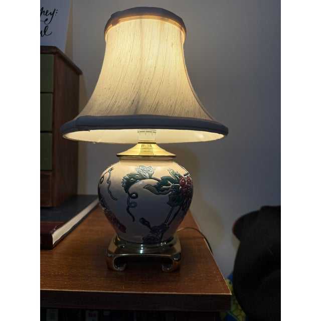1950s Vintage Chinoiserie Enamel Ceramic Ginger Jar Vase Table Lamp Floral For Sale - Image 5 of 9