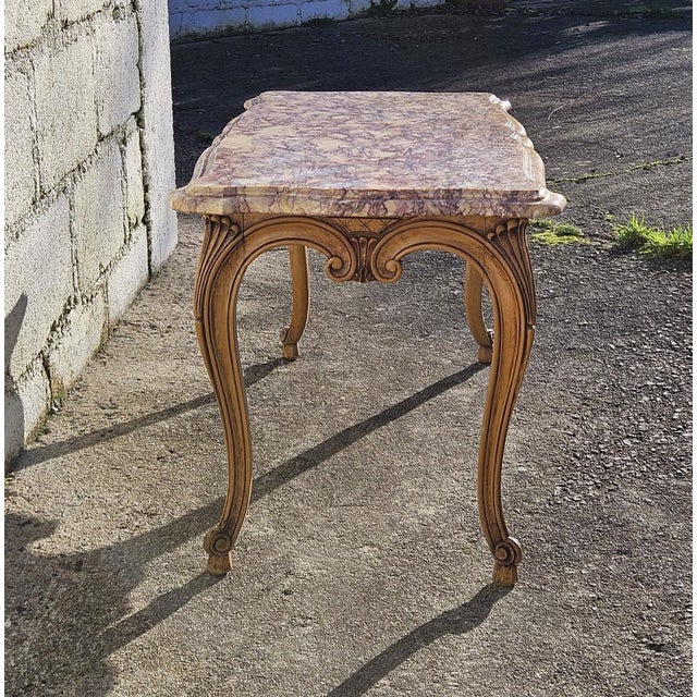 Vintage Louis XV Ash Wood & Marble Cocktail Table, 1960s For Sale - Image 9 of 18