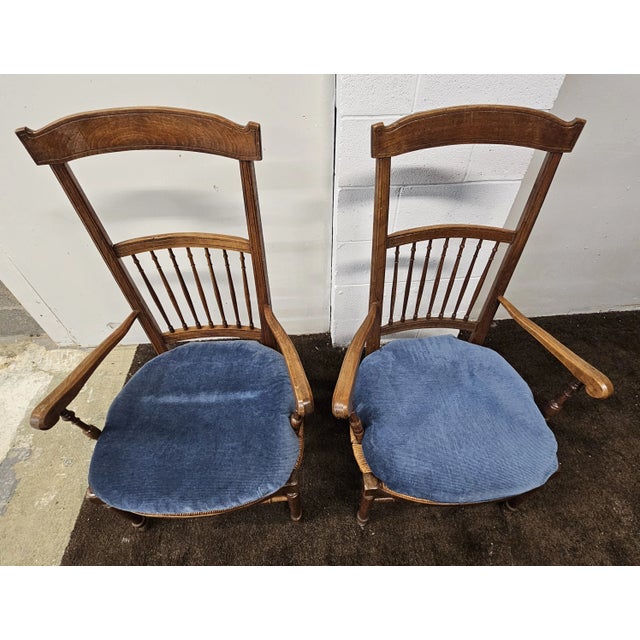 French Provincial Pair 19th Century French Provincial Beechwood and Fruitwood & Rush Seat High-Back Armchairs For Sale - Image 3 of 12