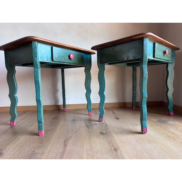 Handmade Folk Art Side Tables Nightstands David Marsh/Marsh Fun Co Handpainted Solid Ponderosa Pine Rustic Southwest Cabin Post Modern Memphis Style For Sale - Image 15 of 18
