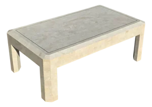Vintage Post Modern Tessellated Stone Brass Inlay Coffee Table